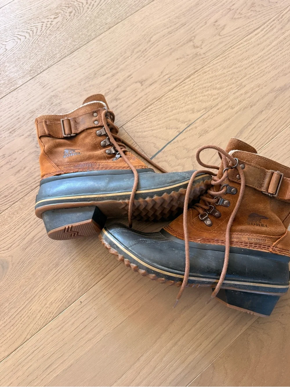 Sorel Women's Two-Tone Brown Suede and Black Waterproof Lace-Up Boots